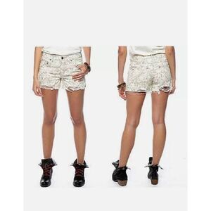 Free People Shorts Womens 28 Boho Ivory Combo Snake Print Denim Cutoff Jean